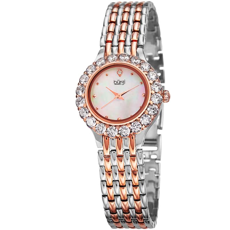 Burgi Women's Classic Crystal White/Two-Tone Bracelet Watch