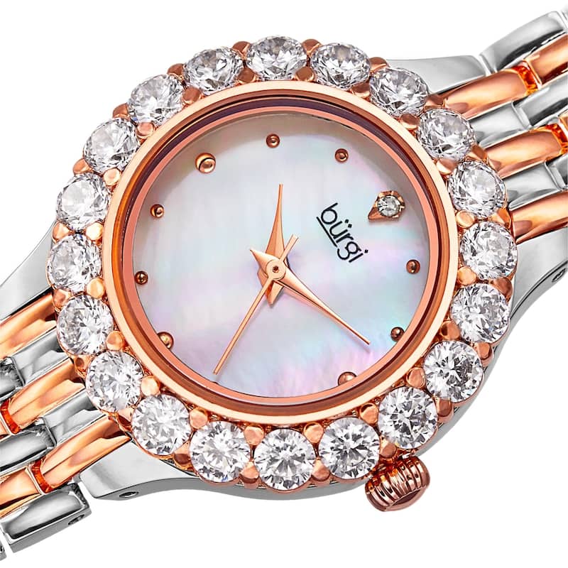 Burgi Women's Classic Crystal White/Two-Tone Bracelet Watch