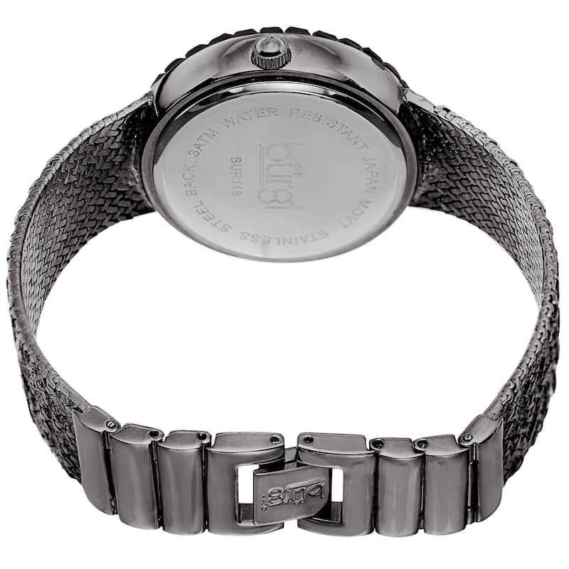 Burgi Women's Emerald-Cut & Floating Crystals Black Brass Bracelet Watch
