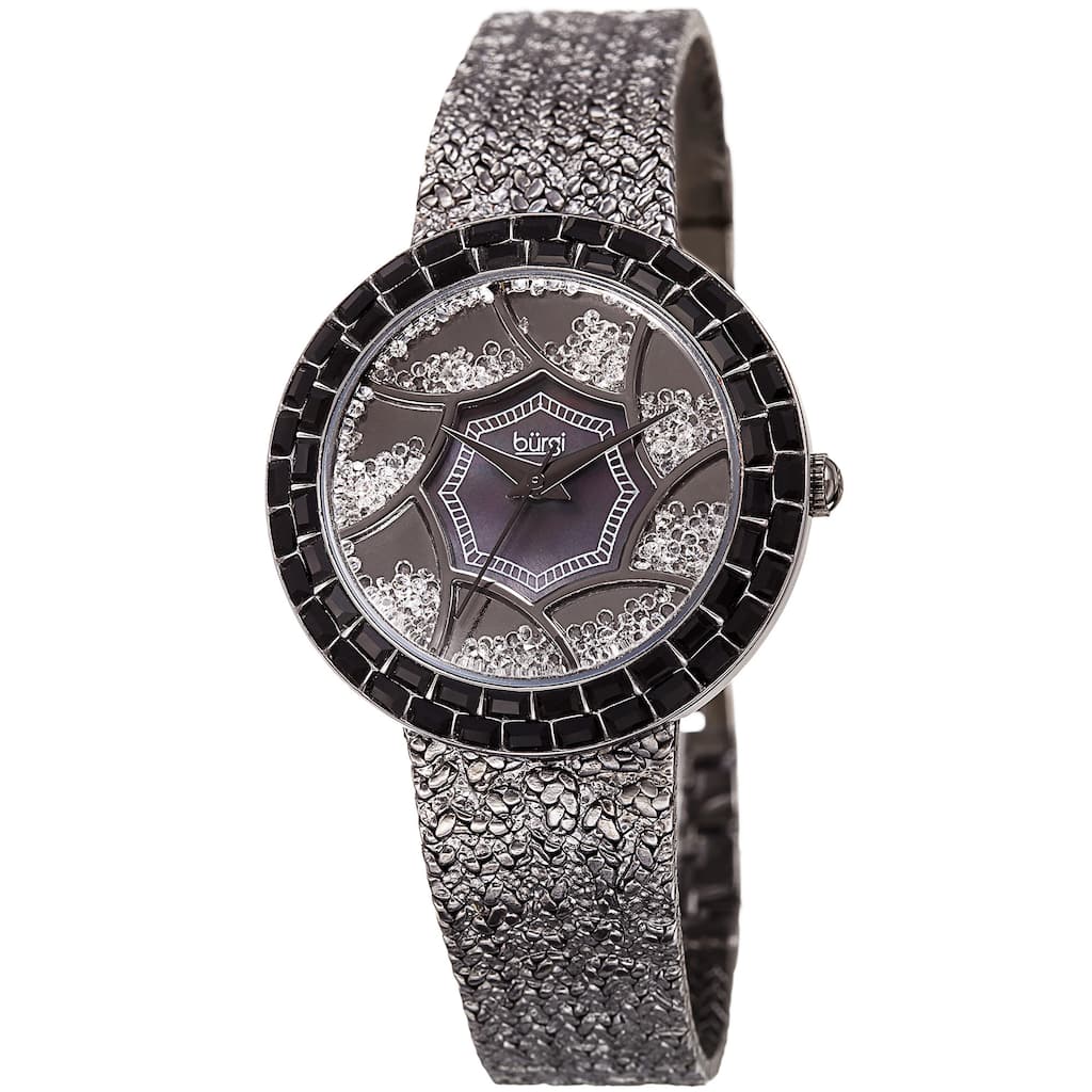 Burgi Women's Emerald-Cut & Floating Crystals Black Brass Bracelet Watch