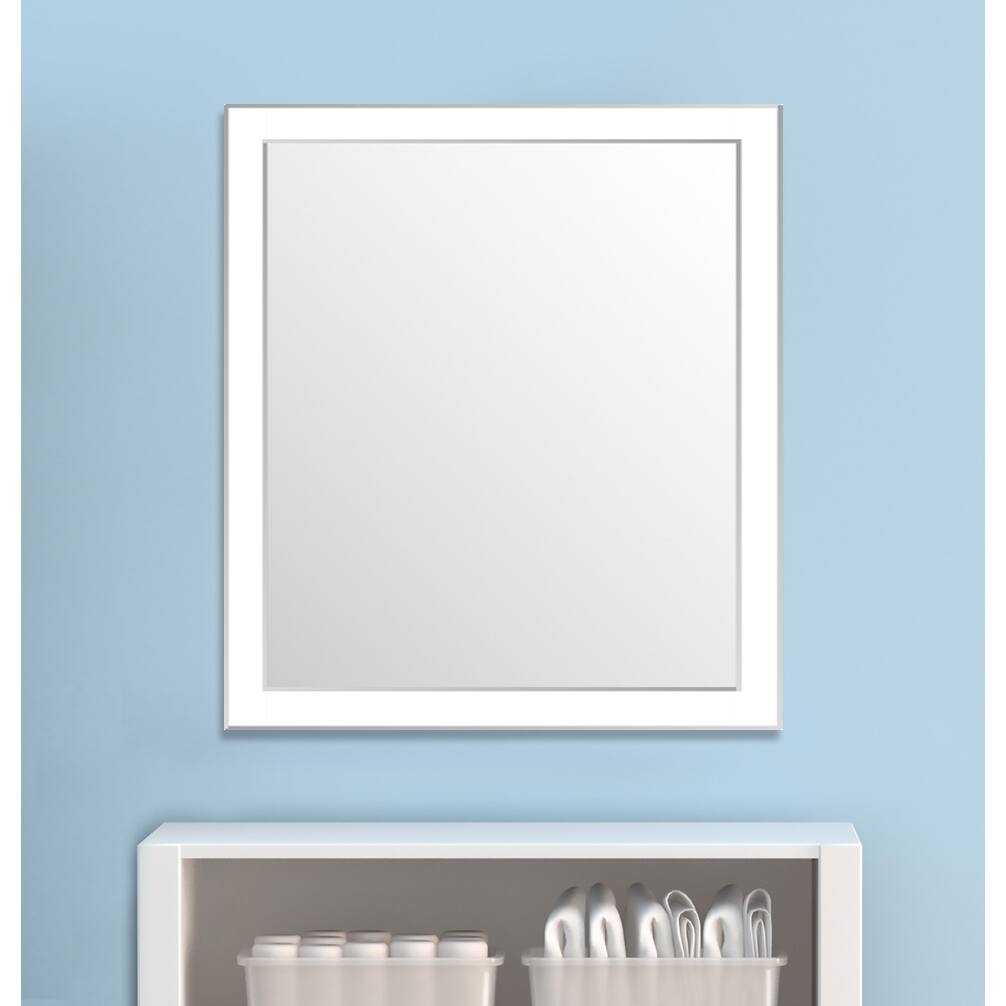 Framed Wall Mirror- White/Silver for Bathroom or Vanity - White