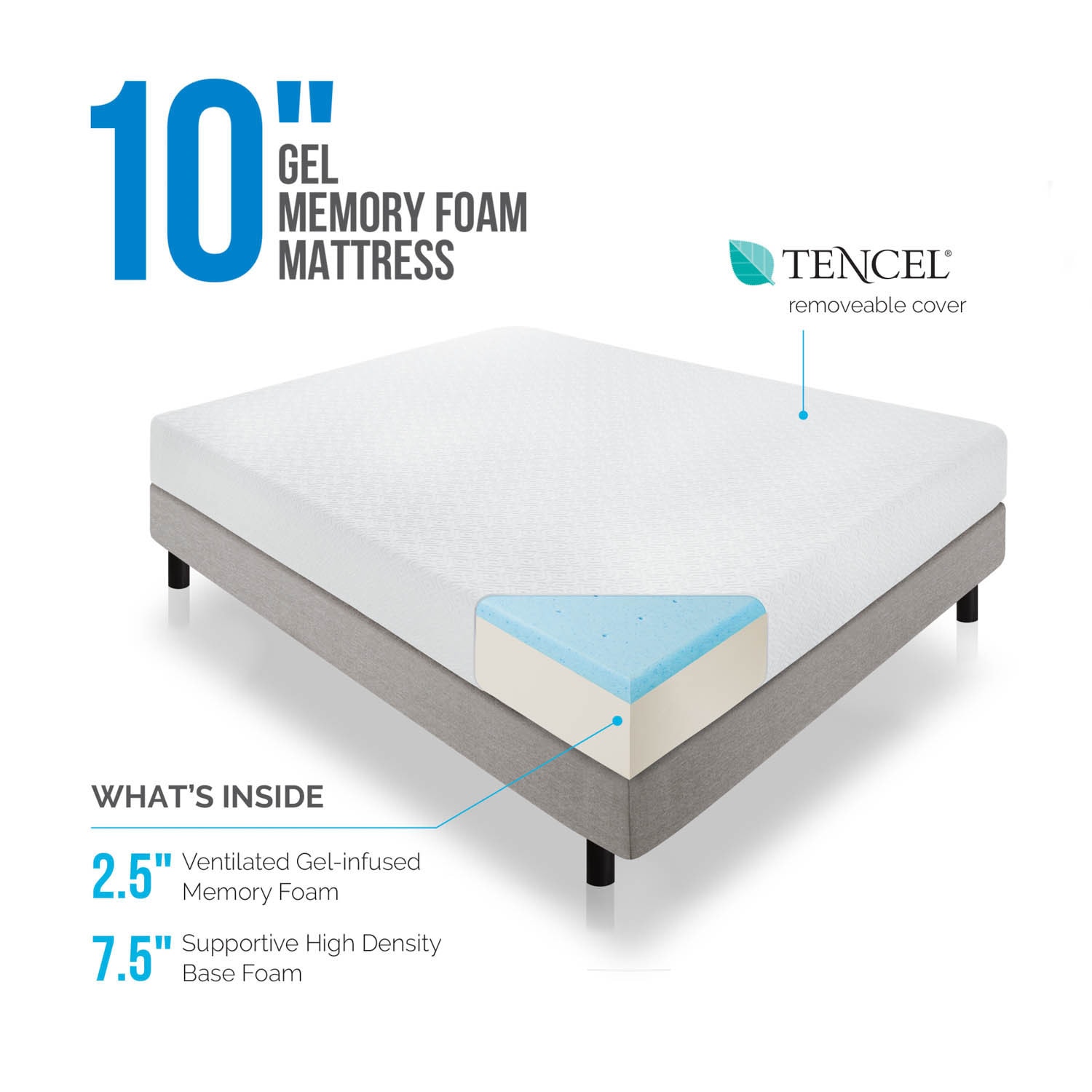 LUCID 10-inch Queen-size Gel Memory Foam Mattress with Tencel Sheet Set -  Bed Bath & Beyond - 14414184