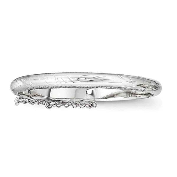with Safety Hinged Childs Bangle Sterling Silver Rhodium Plated Text