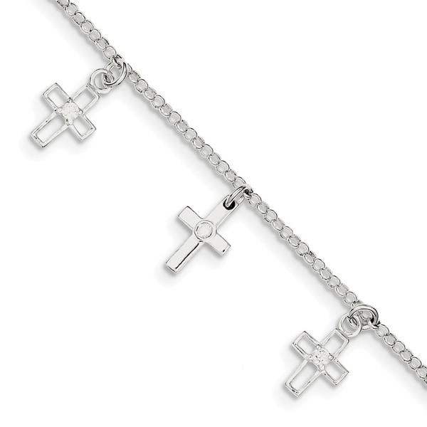 Sterling Silver Children's and CZ Polished Cross Bracelet by Versil. Opens flyout.