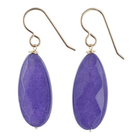 Purple Jade Quartz Gemstone 14K GF Handmade Gold Earrings
