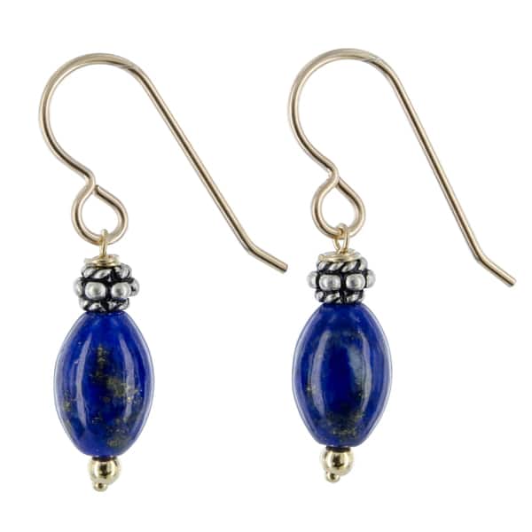 slide 1 of 2, Lapis Lazuli 14K GF Silver Bali Bead Handmade Dainty Earrings