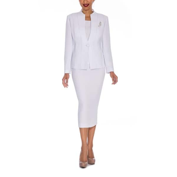 Giovanna Signature Women's Washable Piping Detail 3-piece Skirt Suit Size 16  in White (As Is Item) - Bed Bath & Beyond - 14416601