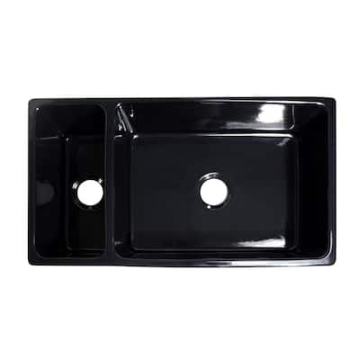 Large Quatro Alcove reversible fireclay sink and small bowl with decorative 2 .5 inch lip on both sides