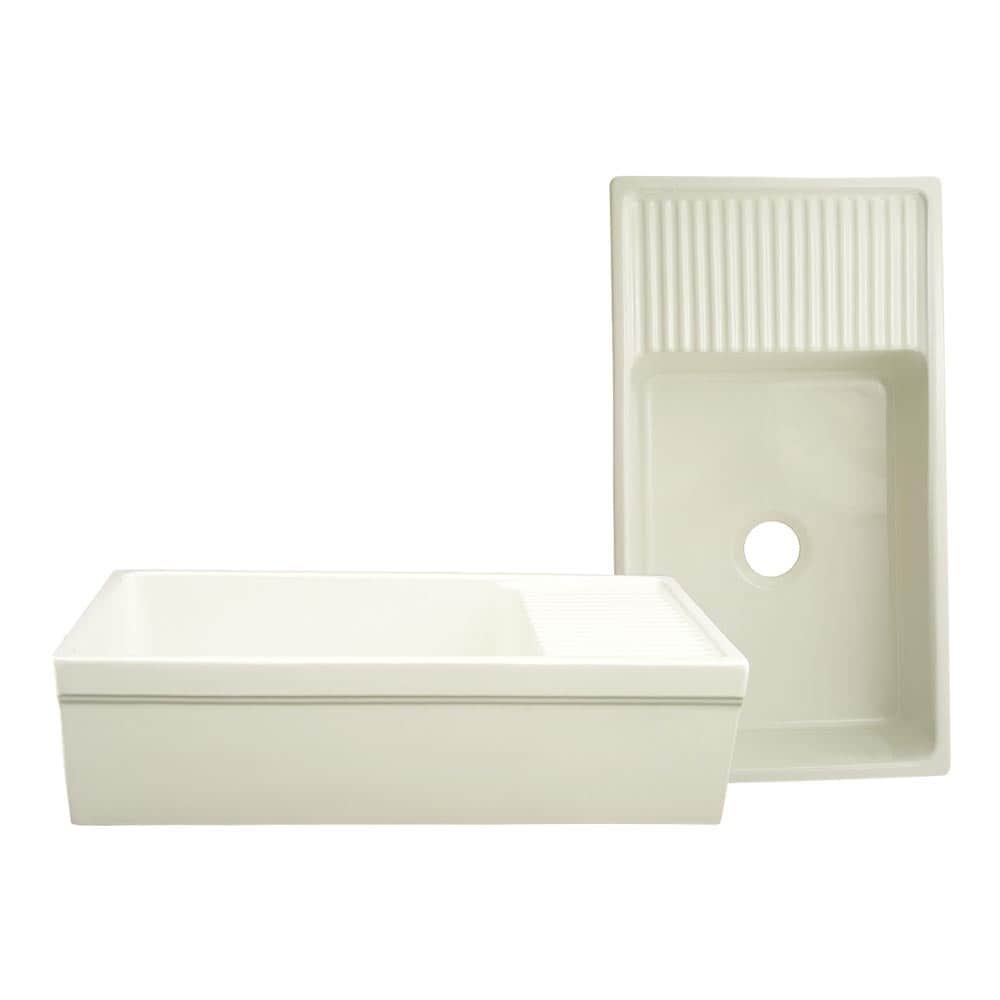 Whitehaus Quatro Alcove Reversible Fireclay Kitchen Sink WHQD540, Biscuit