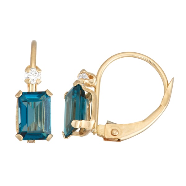 Gioelli 10k Yellow Gold London Blue Topaz Leverback Earrings. Opens flyout.