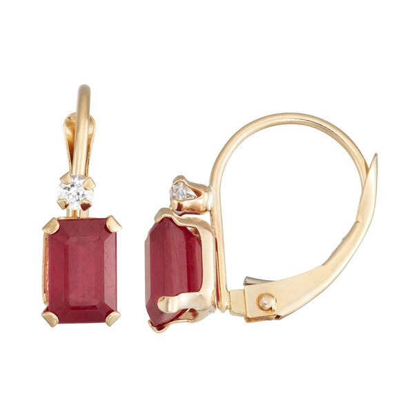 Gioelli 10K Yellow Gold Created Ruby Leverback Earrings. Opens flyout.