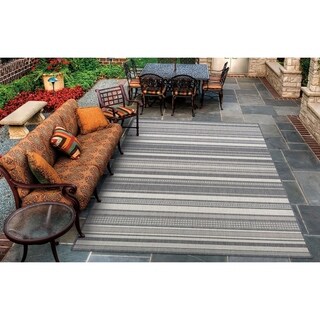 Shop Pergola Bower Stripe Champagne Grey Indoor Outdoor Area Rug