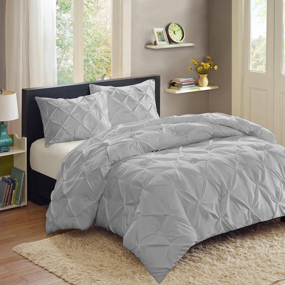 Home Collection Premium Ultra Soft 3 Piece Pinch Pleat Duvet Cover Set, Full/Queen - Gray