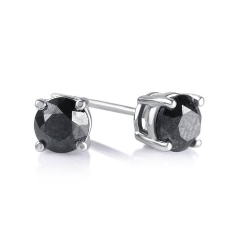 Divina Sterling Silver 1 1/2ct TDW Round Black Diamond Stud Earrings