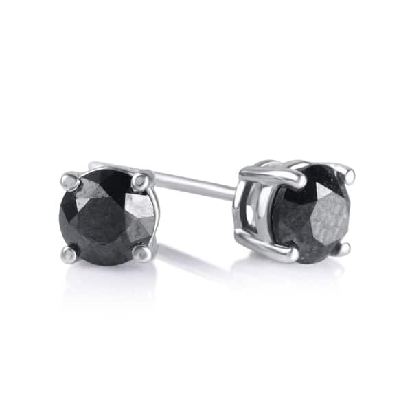 slide 1 of 4, Divina Sterling Silver 1 1/2ct TDW Round Black Diamond Stud Earrings