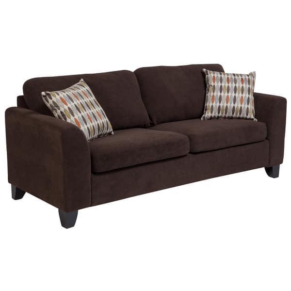 Porter Brighton Chocolate Brown Textured Microfiber Contemporary Sleeper Sofa With 2 Woven Accent Pillows 37 H X 36 D X 85 W Overstock 14419559