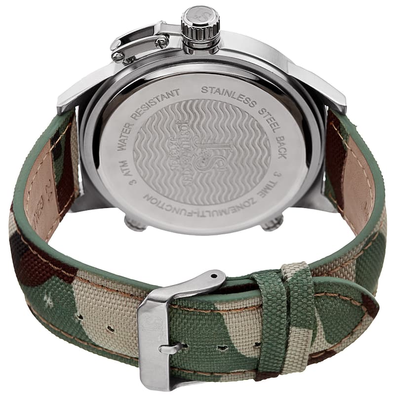 Joshua & Sons Men's Multifunction Triple Time Camouflage Green Canvas Strap Watch