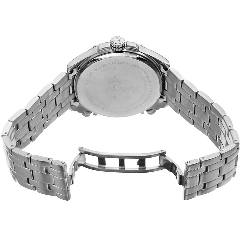 Joshua & Sons Men's Rugged Multifunction Triple Time Black/Silver-Tone Stainless Steel Bracelet Watc