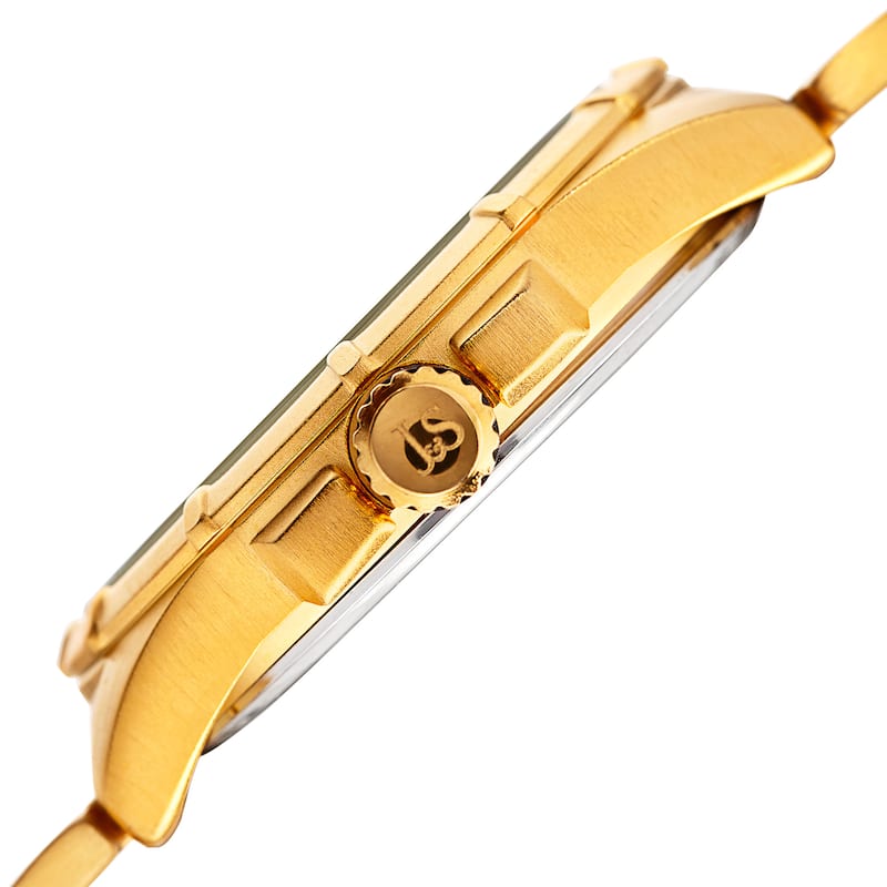 Joshua & Sons Men's Rugged Multifunction Triple Time Gold-Tone Stainless Steel Bracelet Watch