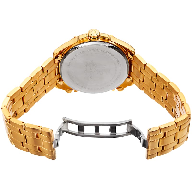 Joshua & Sons Men's Rugged Multifunction Triple Time Gold-Tone Stainless Steel Bracelet Watch