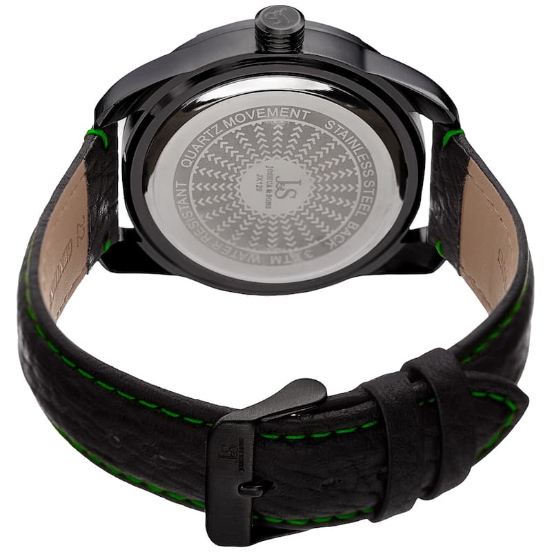 Joshua & Sons Men's Retrograde Arch-Themed Sporty Black Leather Strap Watch