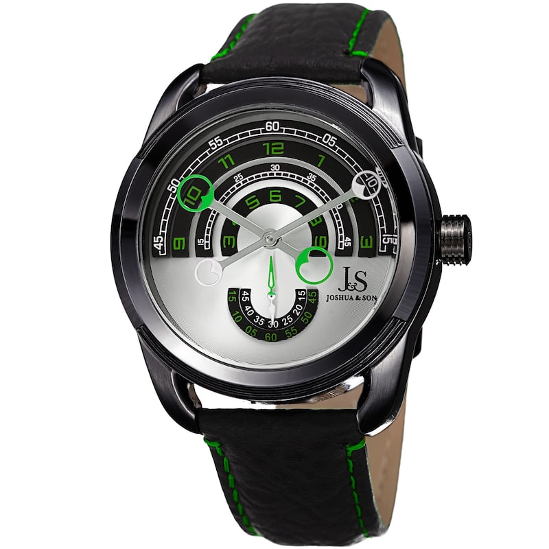 Joshua & Sons Men's Retrograde Arch-Themed Sporty Black Leather Strap Watch