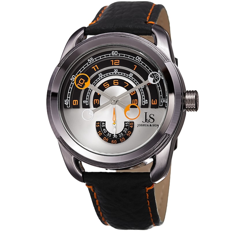 Joshua & Sons Men's Retrograde Arch-Themed Sporty Red/Black Leather Strap Watch