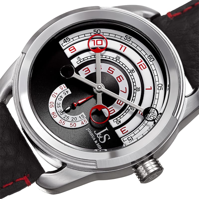 Joshua & Sons Men's Retrograde Arch-Themed Sporty Red/Black Leather Strap Watch