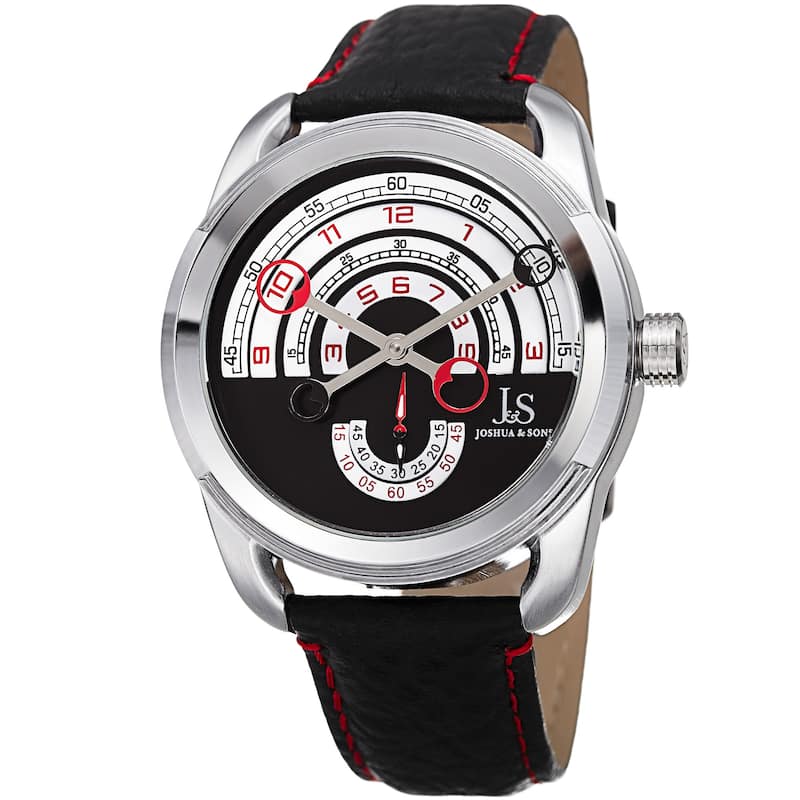 Joshua & Sons Men's Retrograde Arch-Themed Sporty Red/Black Leather Strap Watch
