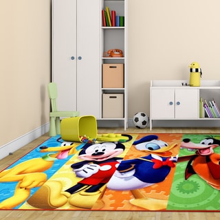 Licensed Disney Mickey Mouse, Goofy, Pluto, and Daffy Duck Printed Polyester Kids Area Rug - 4'6"x6'6"