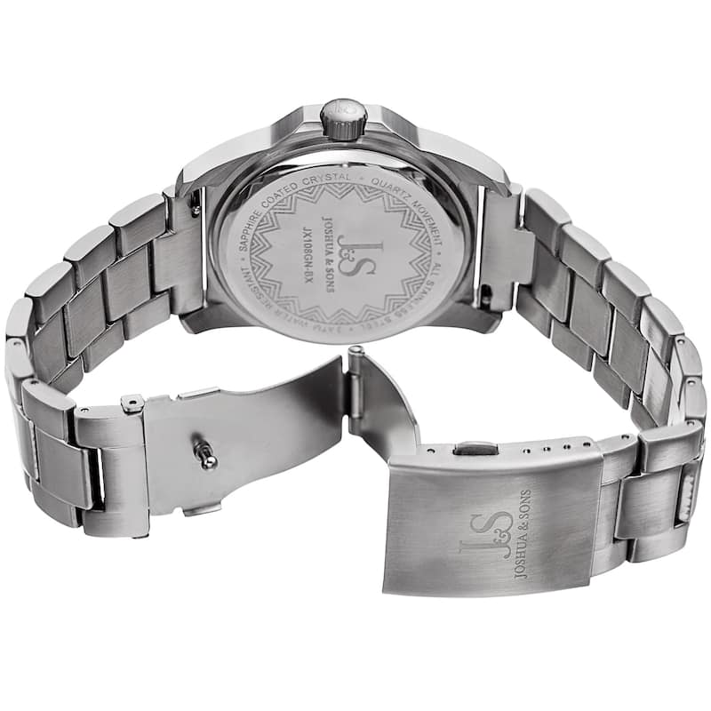 Joshua & Sons Men's Date Hexagon Beveled Case Interchangeable Silver-Tone Bracelet Green Strap Watch