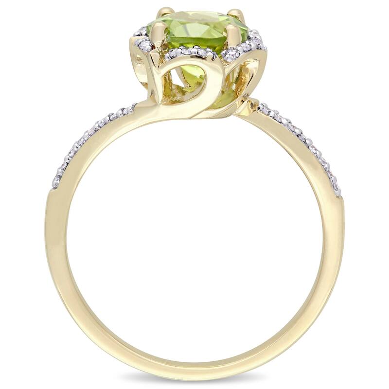 Miadora Signature Collection 14k Yellow Gold Peridot and 1/10ct TDW Diamond Round Halo Bypass Slende - Green