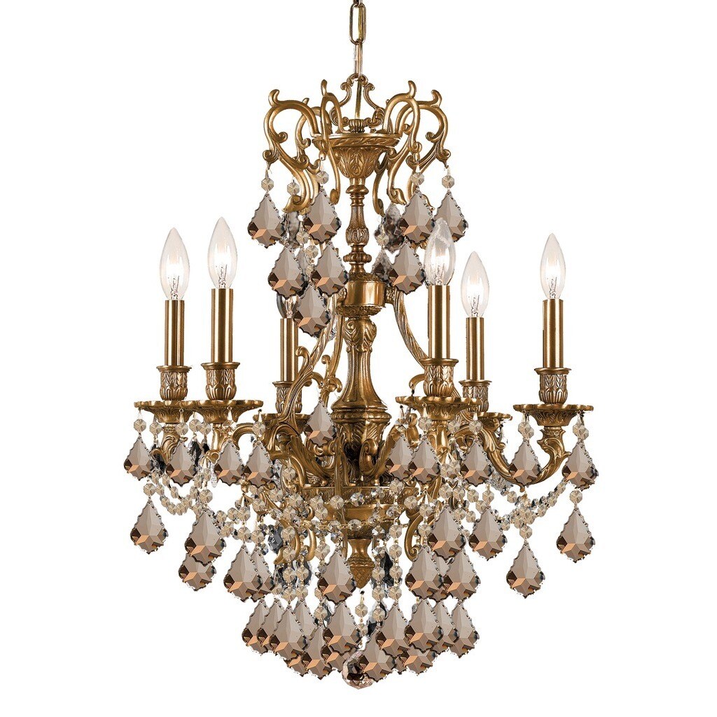 Crystorama Yorkshire Collection 6-light Aged Brass/Golden Teak Crystal Chandelier - Chandeliers For Bedrooms by Overstock.com