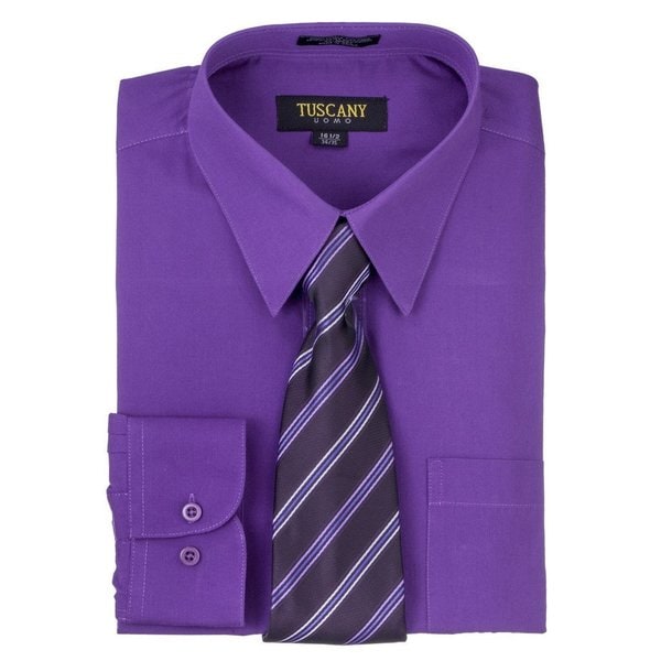 Tuscany Men's Dark Purple Regular-fit Long-sleeve Dress Shirt with ...