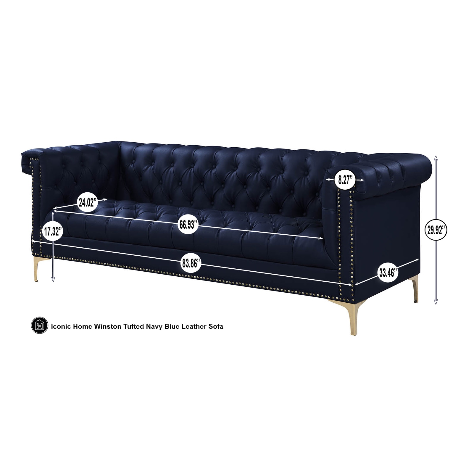 Chic Home Patton Navy Blue Pu Leather Y Leg Sofa