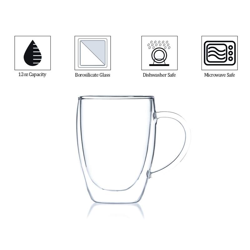 JavaFly Clear Glass 12-ounce Double-walled Thermo Bistro Mug with Handle (Set of 2)