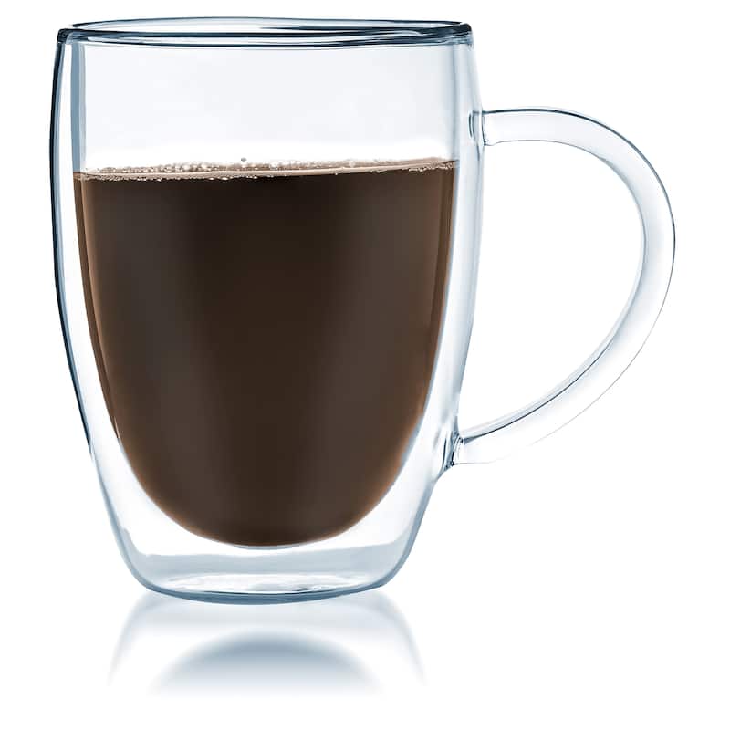 JavaFly Clear Glass 12-ounce Double-walled Thermo Bistro Mug with Handle (Set of 2)