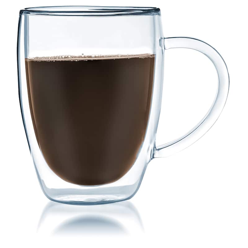 JavaFly Clear Glass 12-ounce Double-walled Thermo Bistro Mug with Handle (Set of 2)