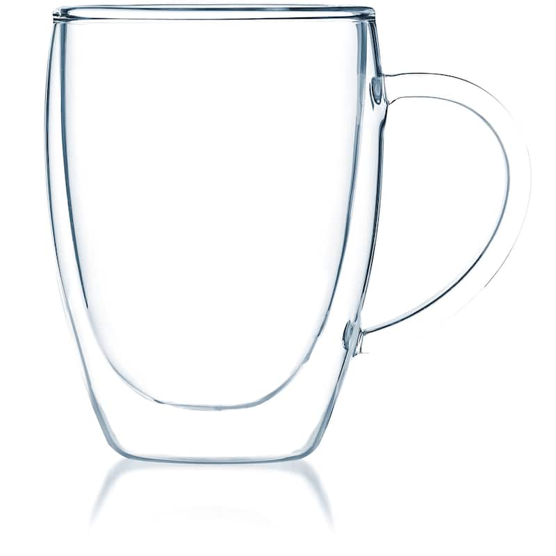 JavaFly Clear Glass 12-ounce Double-walled Thermo Bistro Mug with Handle (Set of 2)