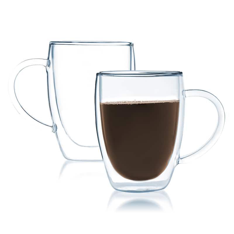 JavaFly Clear Glass 12-ounce Double-walled Thermo Bistro Mug with Handle (Set of 2)
