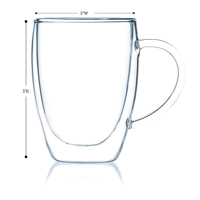 JavaFly Clear Glass 12-ounce Double-walled Thermo Bistro Mug with Handle (Set of 2)