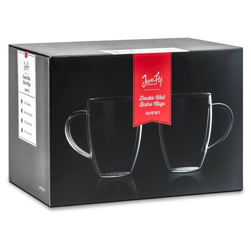JavaFly Clear Glass 12-ounce Double-walled Thermo Bistro Mug with Handle (Set of 2)