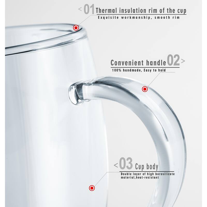 JavaFly Clear Glass 12-ounce Double-walled Thermo Bistro Mug with Handle (Set of 2)