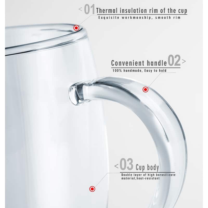 JavaFly Clear Glass 12-ounce Double-walled Thermo Bistro Mug with Handle (Set of 2)