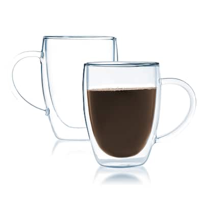 JavaFly Clear Glass 12-ounce Double-walled Thermo Bistro Mug with Handle (Set of 2)
