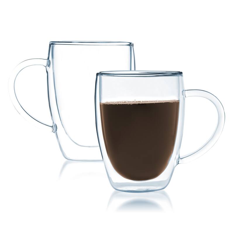 JavaFly Clear Glass 12-ounce Double-walled Thermo Bistro Mug with Handle (Set of 2)