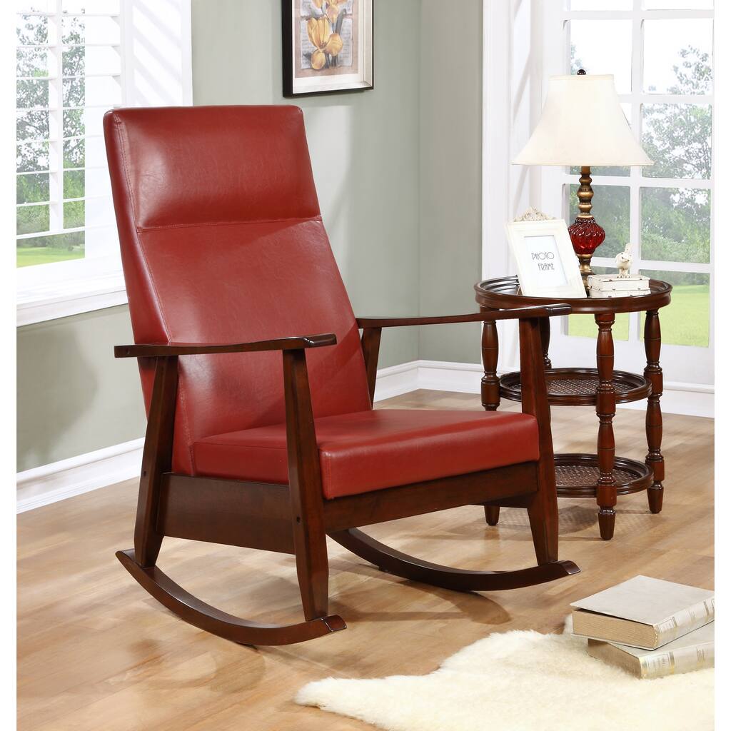 Woodham Solid Wood Red Faux Leather Rocker