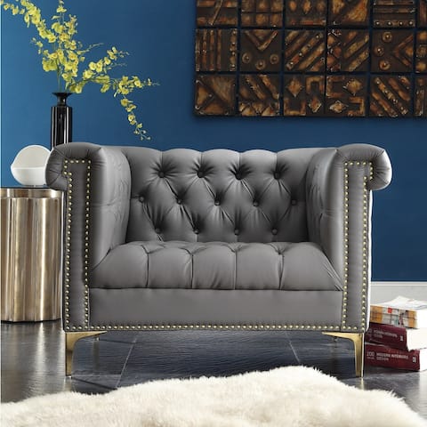 Chic Home Patton Grey PU Leather Goldtone Metal Club Chair