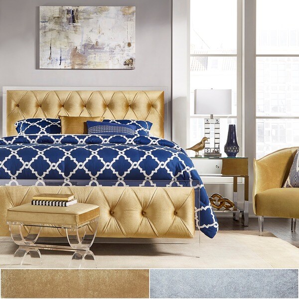 Anya King-size Velvet Button Tufted Acrylic Headboard and Bed by iNSPIRE Q Bold
