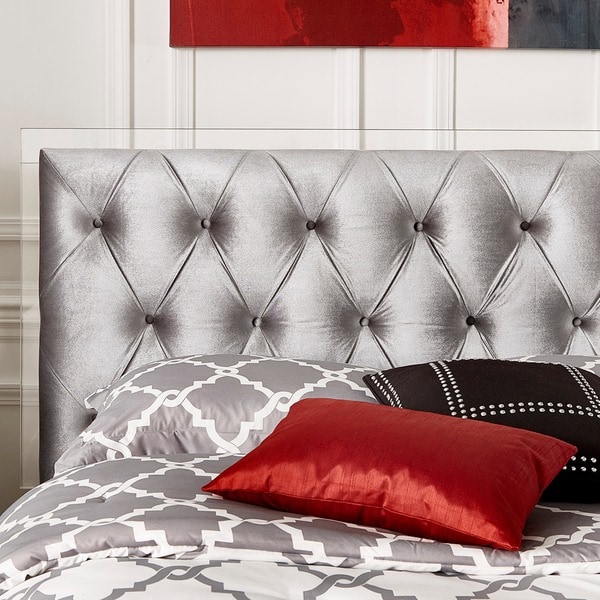 Anya Queen size Silver Velvet Button Tufted Acrylic Headboard by 